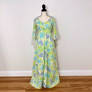 Kahala Hawaii Vintage Muumuu Blue and Green Floral Print Size Small